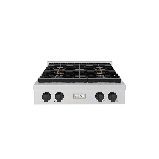 ZLINE Autograph Edition 30 in. Paramount Gas Rangetop with 4 Burner DuoPro™ Cooktop in Satin Stainless Steel and Matte Black Accents (PSRTSZ-30-MB)