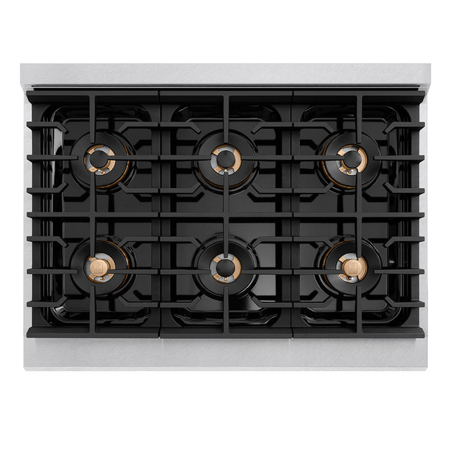 ZLINE Autograph Edition 36 in. Paramount Gas Rangetop with 6 Burner DuoPro™ Cooktop in Satin Stainless Steel and Champagne Bronze Accents (PSRTSZ-36-CB)