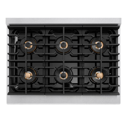 ZLINE Autograph Edition 36 in. Paramount Gas Rangetop with 6 Burner DuoPro™ Cooktop in Satin Stainless Steel and Polished Gold Accents (PSRTSZ-36-G)