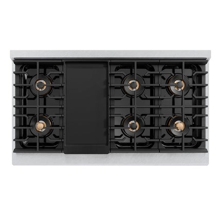 ZLINE Autograph Edition 48 in. Paramount Gas Rangetop with 8 Burner DuoPro™ Cooktop in Satin Stainless Steel and Polished Gold Accents (PSRTSZ-48-G)