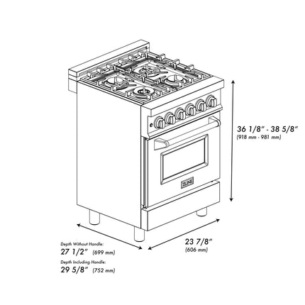 ZLINE 24 in. 2.8 cu. ft. Legacy Dual Fuel Range with 4 Burner Gas Cooktop and Electric Convection Oven in Stainless Steel and Black Matte Door (RA-BLM-24)