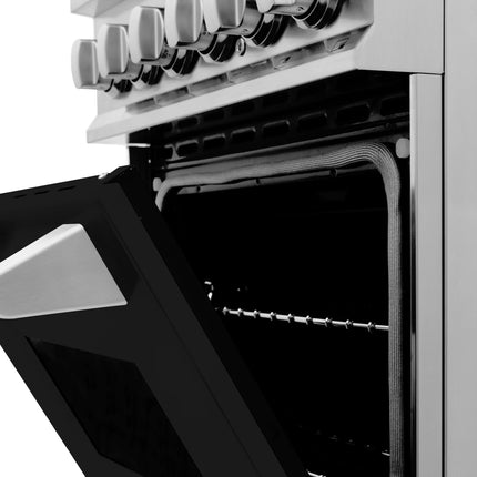 ZLINE 24 in. 2.8 cu. ft. Legacy Dual Fuel Range with 4 Burner Gas Cooktop and Electric Convection Oven in Stainless Steel and Black Matte Door (RA-BLM-24)