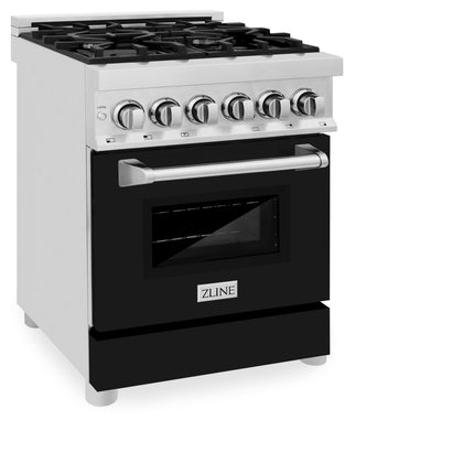 ZLINE 24 in. 2.8 cu. ft. Legacy Dual Fuel Range with 4 Burner Gas Cooktop and Electric Convection Oven in Stainless Steel and Black Matte Door (RA-BLM-24)