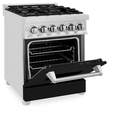 ZLINE 24 in. 2.8 cu. ft. Legacy Dual Fuel Range with 4 Burner Gas Cooktop and Electric Convection Oven in Stainless Steel and Black Matte Door (RA-BLM-24)
