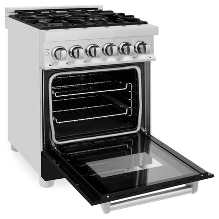 ZLINE 24 in. 2.8 cu. ft. Legacy Dual Fuel Range with 4 Burner Gas Cooktop and Electric Convection Oven in Stainless Steel and Black Matte Door (RA-BLM-24)