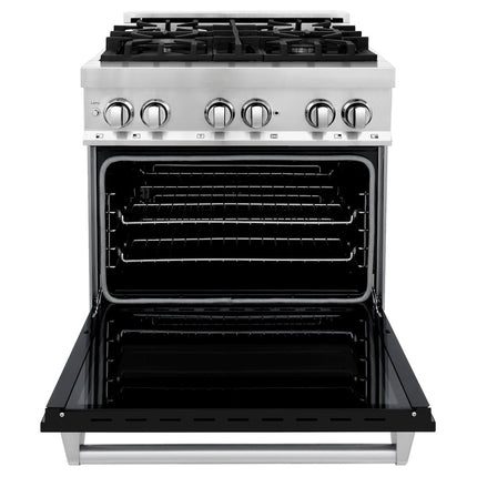 ZLINE 30 in. 4.0 cu. ft. Legacy Dual Fuel Range with 4 Burner Gas Cooktop and Electric Convection Oven in Stainless Steel and Black Matte Door (RA-BLM-30)