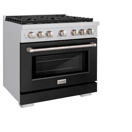 ZLINE 36 in. 5.2 cu. ft. Paramount Dual Fuel Range with 6 Burner Gas Cooktop and Electric Convection Oven in Stainless Steel with Black Matte Door (SDR-BLM-36)