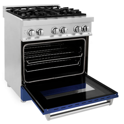 ZLINE 30 in. 4.0 cu. ft. Legacy Dual Fuel Range with 4 Burner Gas Cooktop and Electric Convection Oven in Stainless Steel and Blue Matte Door (RA-BM-30)