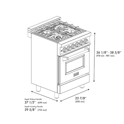 ZLINE 24 in. 2.8 cu. ft. Legacy Dual Fuel Range with Gas Cooktop and Electric Convection Oven in Stainless Steel with 4 Brass Burners (RA-BR-24)