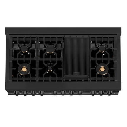 ZLINE 48 in. 6.0 cu. ft. Legacy Dual Fuel Range with Gas Cooktop and 2 Electric Ovens in Black Stainless Steel with 6 Brass Burners (RAB-BR-48)