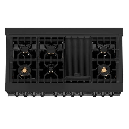 ZLINE Kitchen Package with Black Stainless Steel Refrigerator, 48 in. Dual Fuel Range, Range Hood, and Microwave Drawer (4KPR-RABRH48-MW)