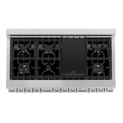ZLINE 48 in. 6.0 cu. ft. Legacy Dual Fuel Range with 7 Burner Gas Cooktop and 2 Electric Ovens in Satin Stainless Steel and Blue Gloss Doors (RAS-BG-48)