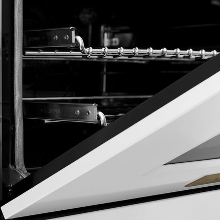 ZLINE Autograph Edition 36 in. 4.6 cu. ft. Legacy Dual Fuel Range with 6 Burner Gas Cooktop and Electric Convection Oven in Stainless Steel with White Matte Door and Champagne Bronze Accents (RAZ-WM-36-CB)