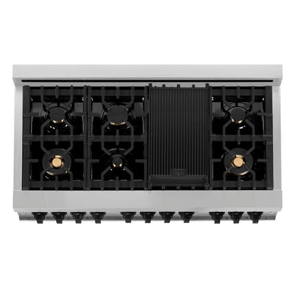 ZLINE Autograph Edition 48 in. Kitchen Package with Stainless Steel Dual Fuel Range with White Matte Door and Range Hood with Matte Black Accents (2AKP-RAWMRH48-MB)