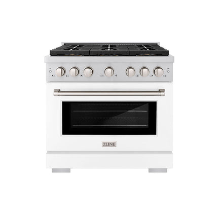 ZLINE 36 in. 5.2 cu. ft. Paramount Dual Fuel Range with 6 Burner DuoPro™ Cooktop and Electric Convection Oven with White Matte Door (PSDR-WM-36)