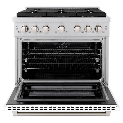 ZLINE 36 in. 5.2 cu. ft. Paramount Dual Fuel Range with 6 Burner DuoPro™ Cooktop and Electric Convection Oven with White Matte Door (PSDR-WM-36)