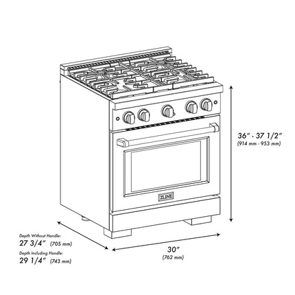ZLINE Autograph Edition 30 in. 4.2 cu. ft. Paramount Dual Fuel Range with 4 Burner DuoPro™ Cooktop and Electric Convection Oven in Satin Stainless Steel and Champagne Bronze Accents (PSDRSZ-30-CB)