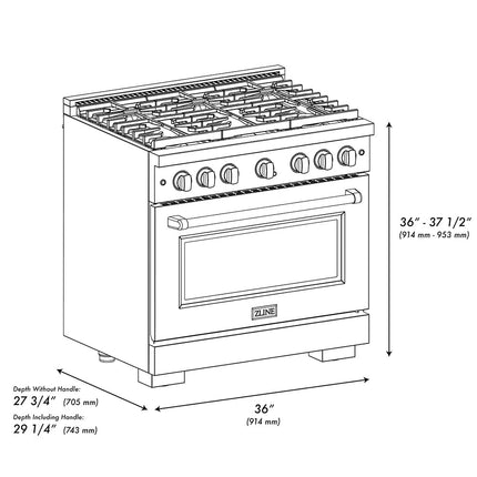 ZLINE 36 in. 5.2 cu. ft. Paramount Dual Fuel Range with 6 Burner DuoPro™ Cooktop and Electric Convection Oven in Satin Stainless Steel (PSDRS-36)