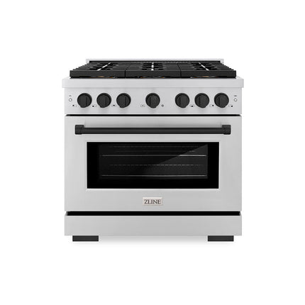 ZLINE Autograph Edition 36 in. 5.2 cu. ft. Paramount Dual Fuel Range with 6 Burner DuoPro™ Cooktop and Electric Convection Oven in Stainless Steel and Matte Black Accents (PSDRZ-36-MB)