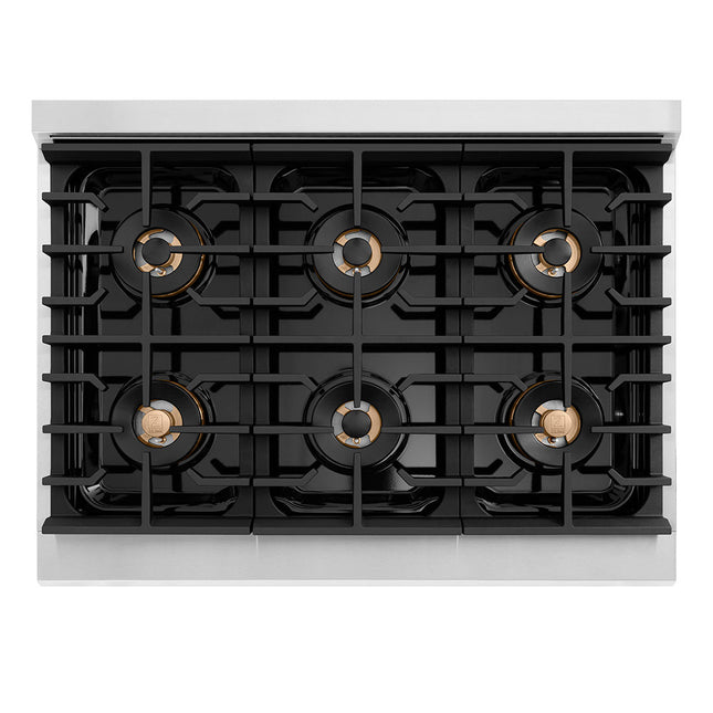 ZLINE Autograph Edition 36 in. 5.2 cu. ft. Paramount Dual Fuel Range with 6 Burner DuoPro™ Cooktop and Electric Convection Oven with Black Matte Door and Polished Gold Accents (PSDRZ-BLM-36-G)