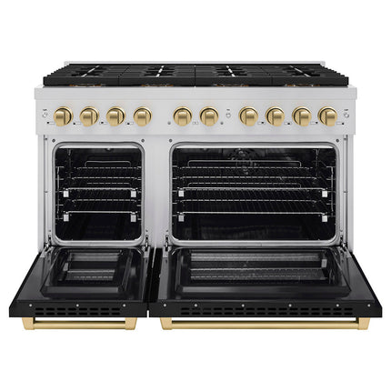 ZLINE Autograph Edition 48 in. 6.7 cu. ft. Paramount Dual Fuel Range with 8 Burner DuoPro™ Cooktop and Dual Ovens with Black Matte Doors and Champagne Bronze Accents (PSDRZ-BLM-48-CB)