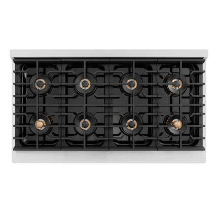 ZLINE Autograph Edition 48 in. 6.7 cu. ft. Paramount Dual Fuel Range with 8 Burner DuoPro™ Cooktop and Dual Ovens in Stainless Steel with Polished Gold Helix Handles and Accents (PSDRZ-48-KG)