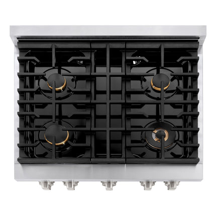 ZLINE 30 in. 4.2 cu. ft. Paramount Dual Fuel Range with Gas Cooktop and Electric Convection Oven in Stainless Steel with 4 Brass Burners (SDR-BR-30)