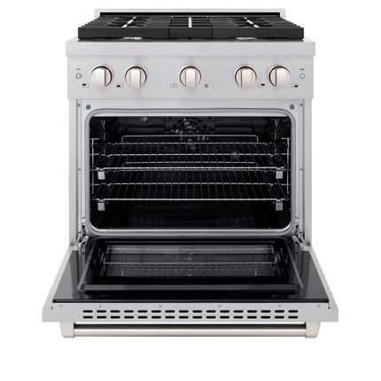 ZLINE 30 in. 4.2 cu. ft. Paramount Dual Fuel Range with 4 Burner Gas Cooktop and Electric Convection Oven in Satin Stainless Steel (SDRS-30)