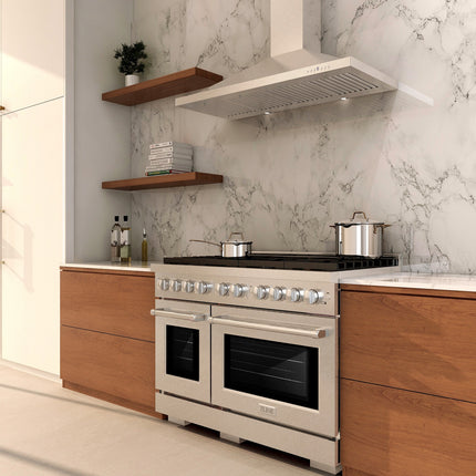 ZLINE 48 in. 6.7 cu. ft. Paramount Double Oven Gas Range with 8 Burner Cooktop in Satin Stainless Steel (SGRS-48)