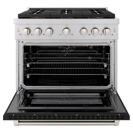 ZLINE 36 in. 5.2 cu. ft. Paramount Gas Range with 6 Burner DuoPro™ Cooktop and Convection Gas Oven with Black Matte Door (PSGR-BLM-36)