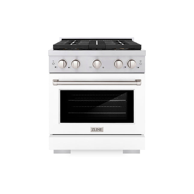 ZLINE 30 in. 4.2 cu. ft. Paramount Gas Range with 4 Burner DuoPro™ Cooktop and Convection Gas Oven with White Matte Door (PSGR-WM-30)
