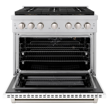 ZLINE 36 in. 5.2 cu. ft. Paramount Gas Range with 6 Burner DuoPro™ Cooktop and Convection Gas Oven with White Matte Door (PSGR-WM-36)