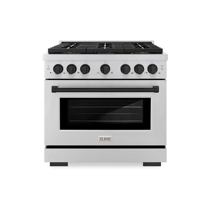 ZLINE Autograph Edition 36 in. 5.2 cu. ft. Paramount Gas Range with 6 Burner DuoPro™ Cooktop and Convection Gas Oven in Stainless Steel and Matte Black Accents (PSGRZ-36-MB)