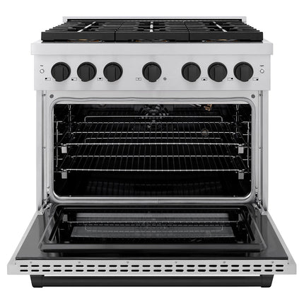 ZLINE Autograph Edition 36 in. 5.2 cu. ft. Paramount Gas Range with 6 Burner DuoPro™ Cooktop and Convection Gas Oven in Stainless Steel and Matte Black Accents (PSGRZ-36-MB)