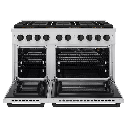 ZLINE Autograph Edition 48 in. 6.7 cu. ft. Paramount Gas Range with 8 Burner DuoPro™ Cooktop and Dual Ovens in Stainless Steel and Matte Black Accents (PSGRZ-48-MB)