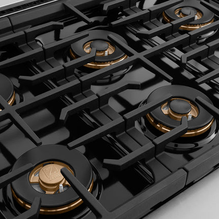 ZLINE Autograph Edition 36 in. 5.2 cu. ft. Paramount Gas Range with 6 Burner DuoPro™ Cooktop and Convection Gas Oven with White Matte Door and Champagne Bronze Accents (PSGRZ-WM-36-CB)