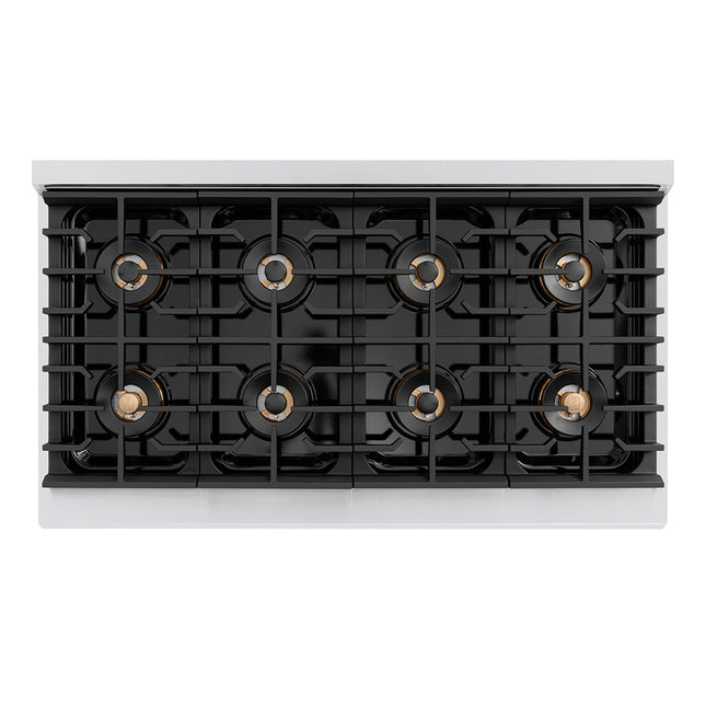 ZLINE Autograph Edition 48 in. 6.7 cu. ft. Paramount Gas Range with 8 Burner DuoPro™ Cooktop and Dual Ovens with White Matte Doors and Matte Black Accents (PSGRZ-WM-48-MB)