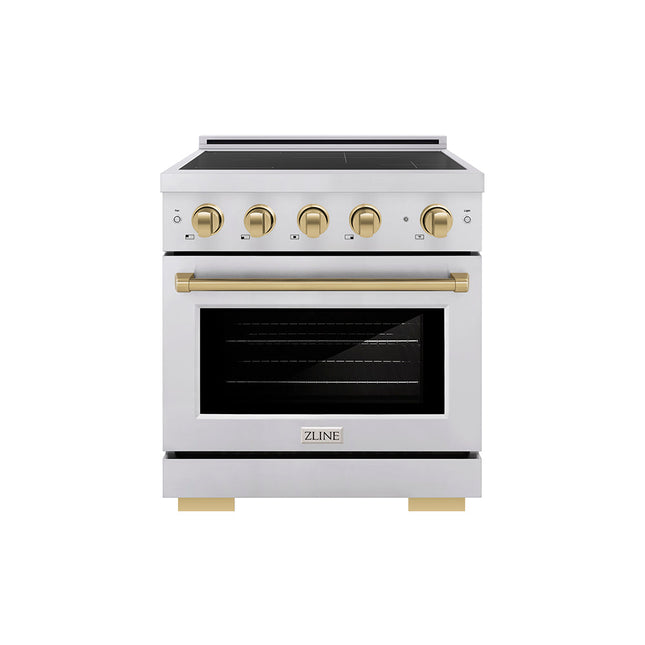 ZLINE Autograph Edition 30 in. 4.2 cu. ft. Paramount Induction Range with 4 Element Cooktop and Electric Convection Oven in Stainless Steel with Champagne Bronze Accents (SINRZ-30-CB)