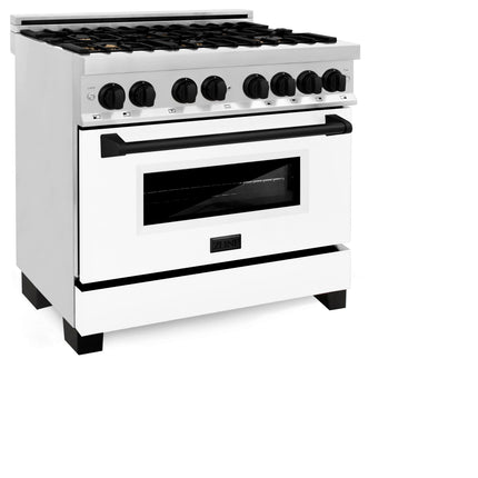 ZLINE Autograph Edition 36 in. 4.6 cu. ft. Legacy Dual Fuel Range with 6 Burner Gas Cooktop and Electric Convection Oven in Stainless Steel with White Matte Door and Matte Black Accents (RAZ-WM-36-MB)