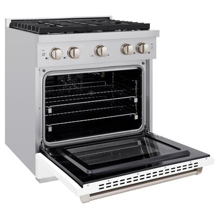 ZLINE 30 in. 4.2 cu. ft. Paramount Gas Range with 4 Burner Cooktop and Convection Gas Oven in Stainless Steel with White Matte Door (SGR-WM-30)