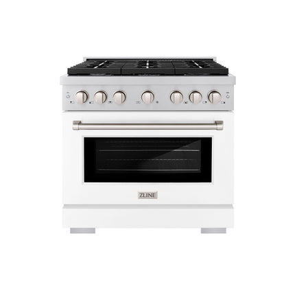 ZLINE 36 in. 5.2 cu. ft. Paramount Gas Range with 6 Burner Cooktop and Convection Gas Oven in Stainless Steel with White Matte Door (SGR-WM-36)
