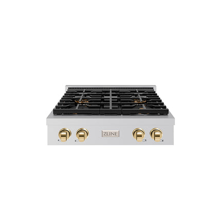 ZLINE Autograph Edition 30 in. Paramount Gas Rangetop with 4 Burner DuoPro™ Cooktop in Stainless Steel and Polished Gold Accents (PSRTZ-30-G)