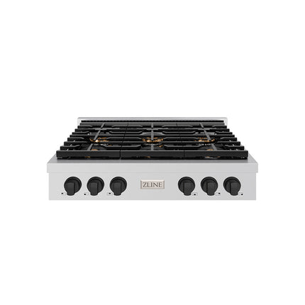 ZLINE Autograph Edition 36 in. Paramount Gas Rangetop with 6 Burner DuoPro™ Cooktop in Stainless Steel and Matte Black Accents (PSRTZ-36-MB)