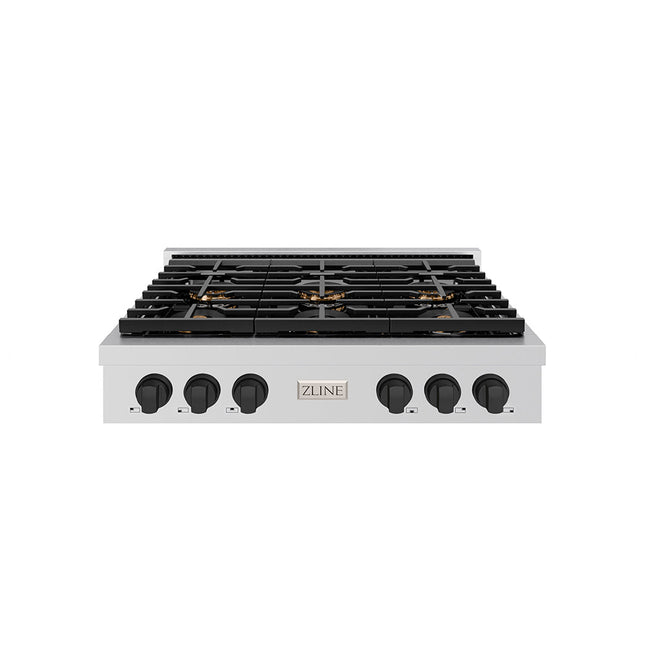 ZLINE Autograph Edition 36 in. Paramount Gas Rangetop with 6 Burner DuoPro™ Cooktop in Stainless Steel and Matte Black Accents (PSRTZ-36-MB)