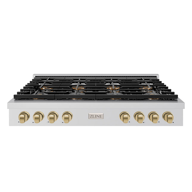 ZLINE Autograph Edition 48 in. Paramount Gas Rangetop with 8 Burner DuoPro™ Cooktop in Stainless Steel and Champagne Bronze Accents (PSRTZ-48-CB)