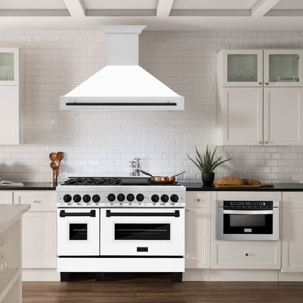 ZLINE Autograph Edition 48" Stainless Steel Range Hood with White Matte Shell and Matte Black Handle (8654STZ-WM48-MB)