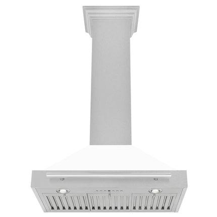 ZLINE 30 in. Convertible Satin Stainless Steel Wall Mount Range Hood with White Matte Shell and Stainless Steel Handle (KB4SNX-WM-30)