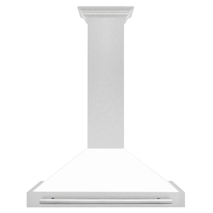ZLINE 36 in. Convertible Satin Stainless Steel Wall Mount Range Hood with White Matte Shell and Stainless Steel Handle (KB4SNX-WM-36)