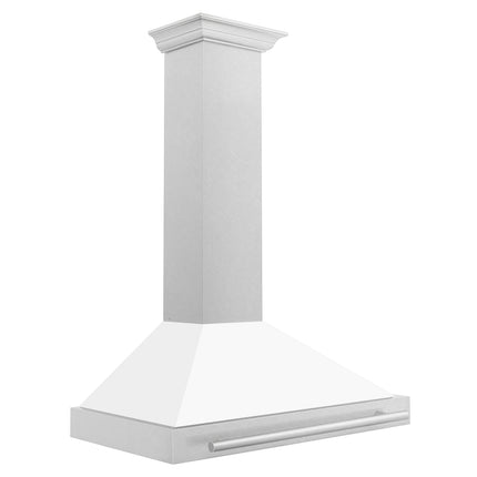 ZLINE 36 in. Convertible Satin Stainless Steel Wall Mount Range Hood with White Matte Shell and Stainless Steel Handle (KB4SNX-WM-36)