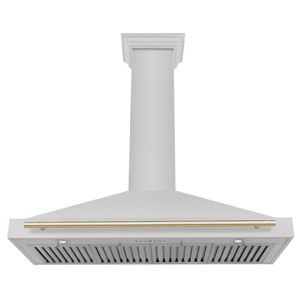 ZLINE Autograph Edition 48 in. Convertible Satin Stainless Steel Wall Mount Range Hood with Polished Gold Handle (KB4SNZ-48-G)
